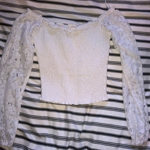 Hollister Off The Shoulder Lace White Shirt
